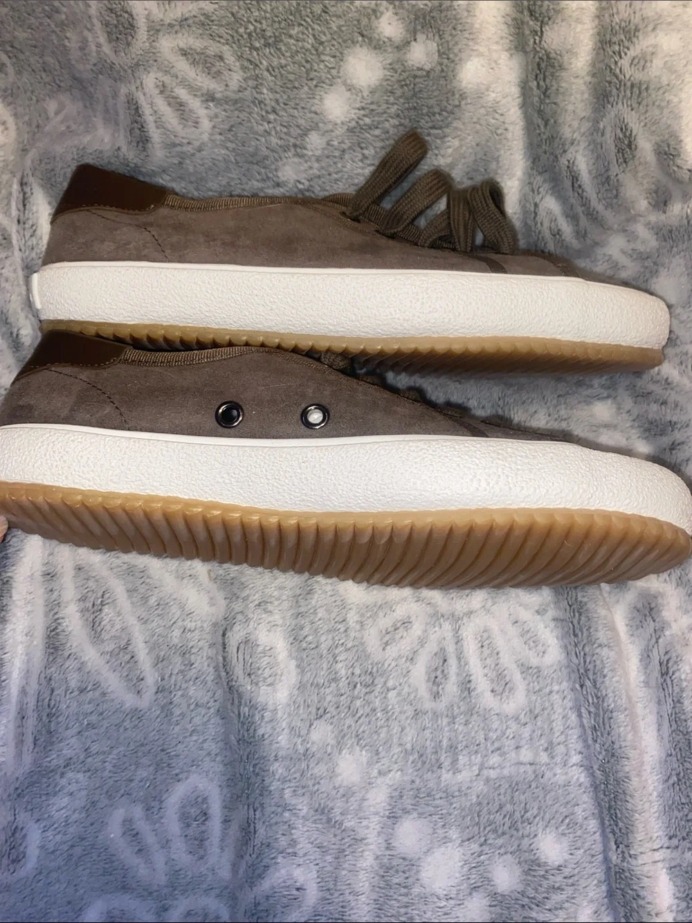 Ralph Lauren Taupe Suede Low-Top Sneakers with White Sole